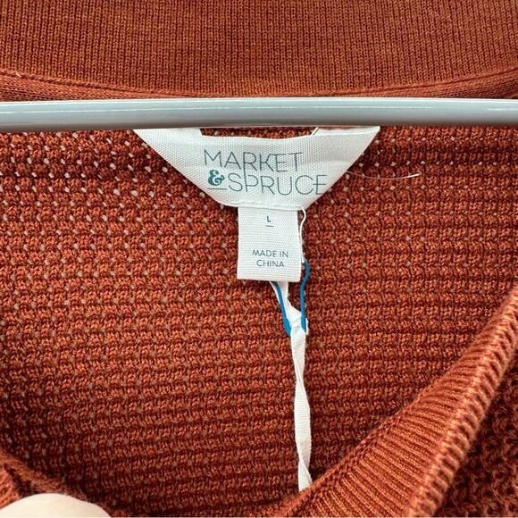 Market & Spruce Tawnee Cotton Blend Rust & White Stripe Waffle Sweater Sz L NEW - Picture 7 of 8